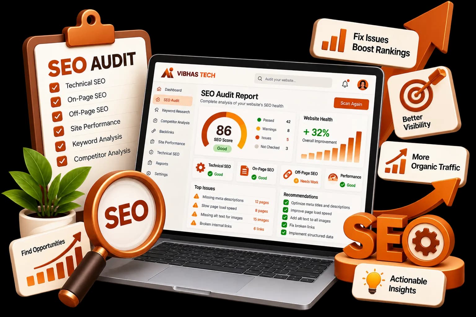 SEO Audit Services Dashboard and Health Analysis